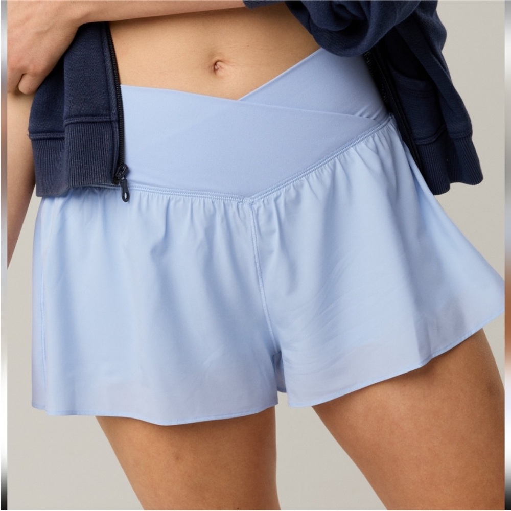 NEW Offline Real Me by Aerie Crossover Flowy Stretch Shorts Eyelet Blue medium